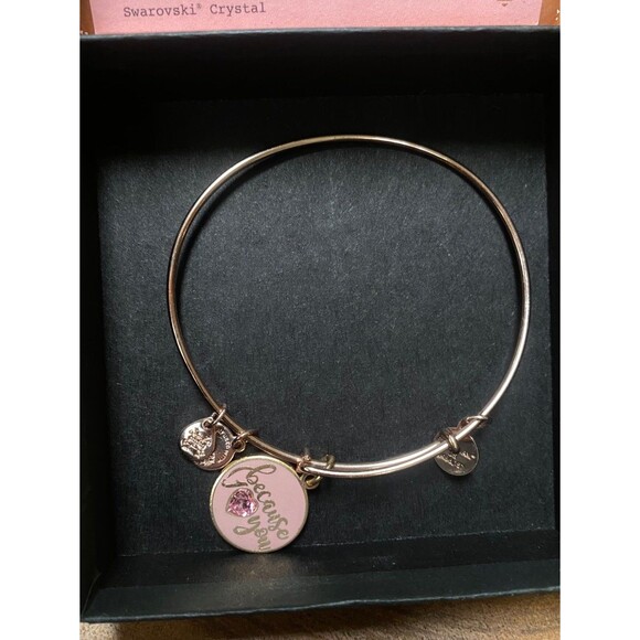 Alex and Ani Because I Love You Bangle Pink Enamel Swarovski Crystal 2017 - Picture 1 of 11